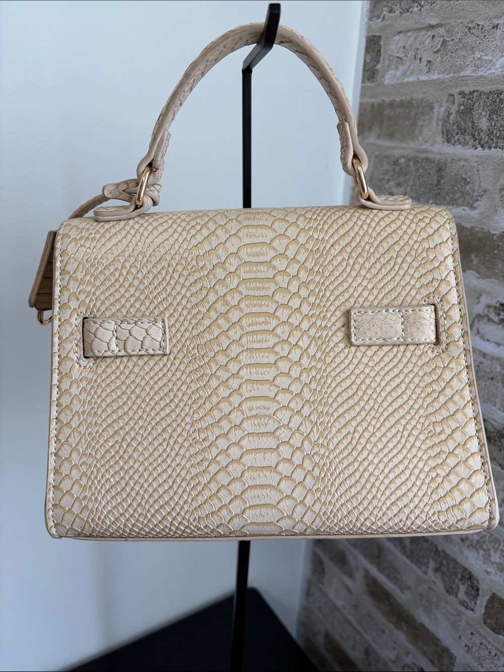 LTL London Cream Python-Embossed Top Handle Bag - Picture 4 of 16